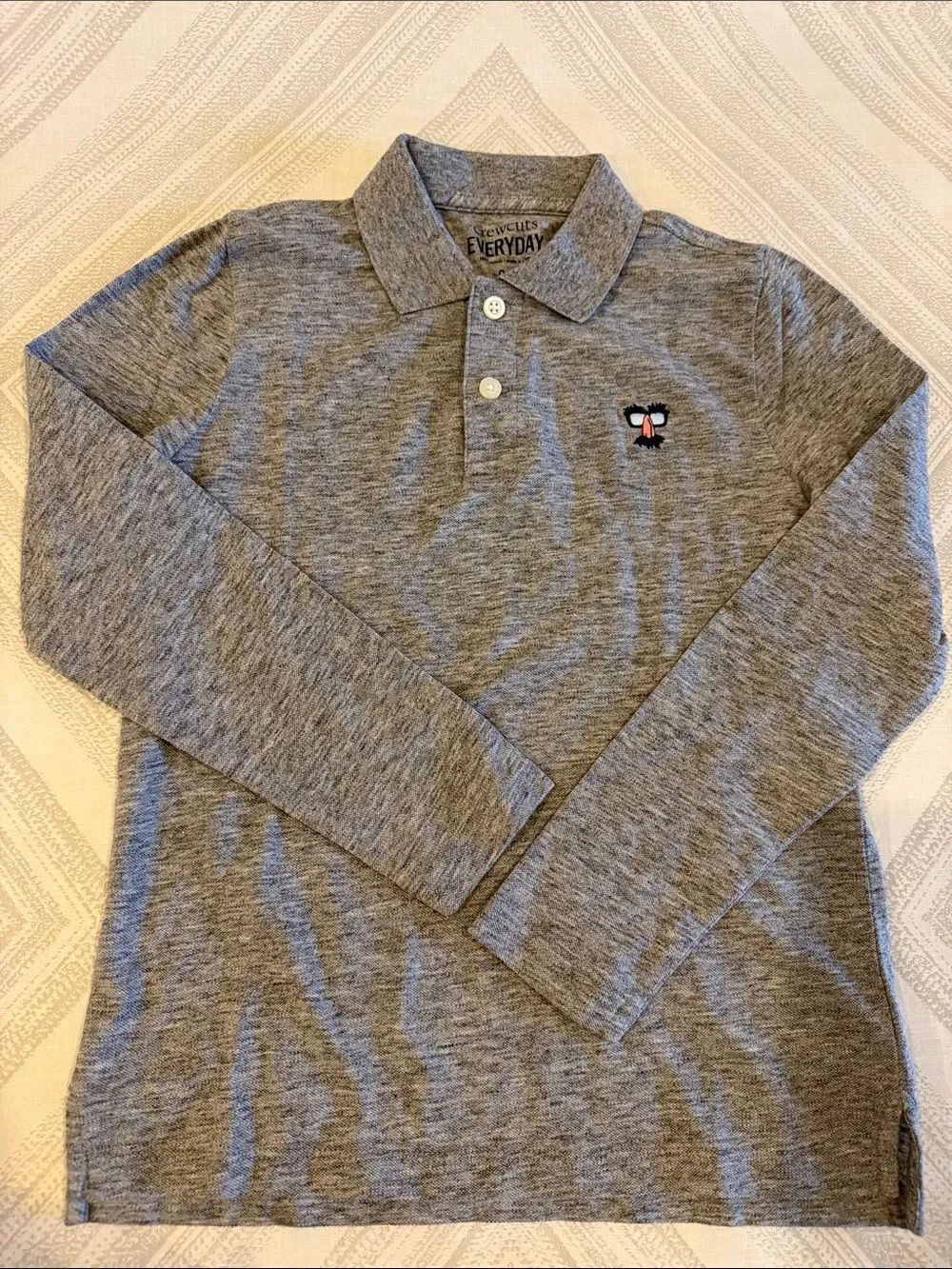 Crewcuts Boys Heather Gray Long Sleeve Polo Shirt Sz 6-7 Embroider Beagle Emblem